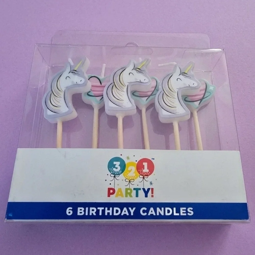 321 Party! Unicorn Birthday Cake Candles, 6 Pack, White/Pink/Blue/Yellow 34830